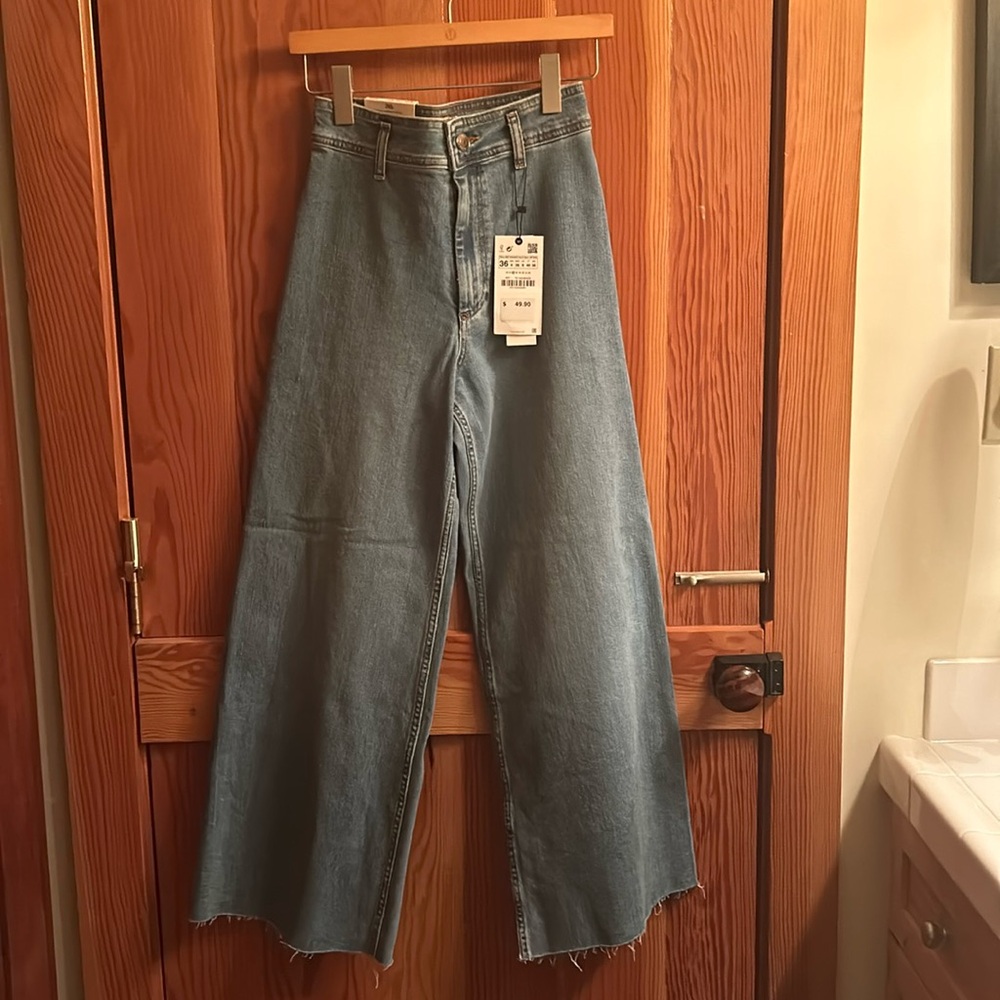 Zara Marine Straight Wide Leg Jeans